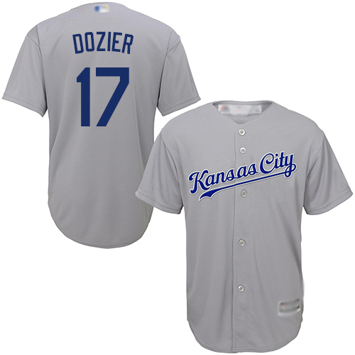 Men's Kansas City Royals #17 Hunter Dozier Grey Cool Base Stitched MLB Jersey